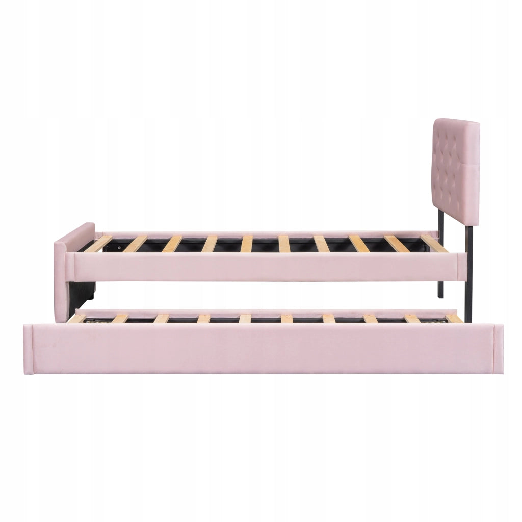 Letto imbottito 90x200 - Xylo - con contenitore rosa