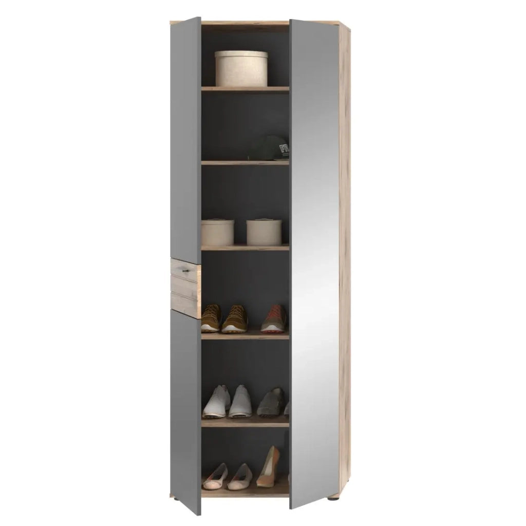 Armadio d'ingresso con specchio e guardaroba – Grigio antracite e rovere chiaro – SELMA