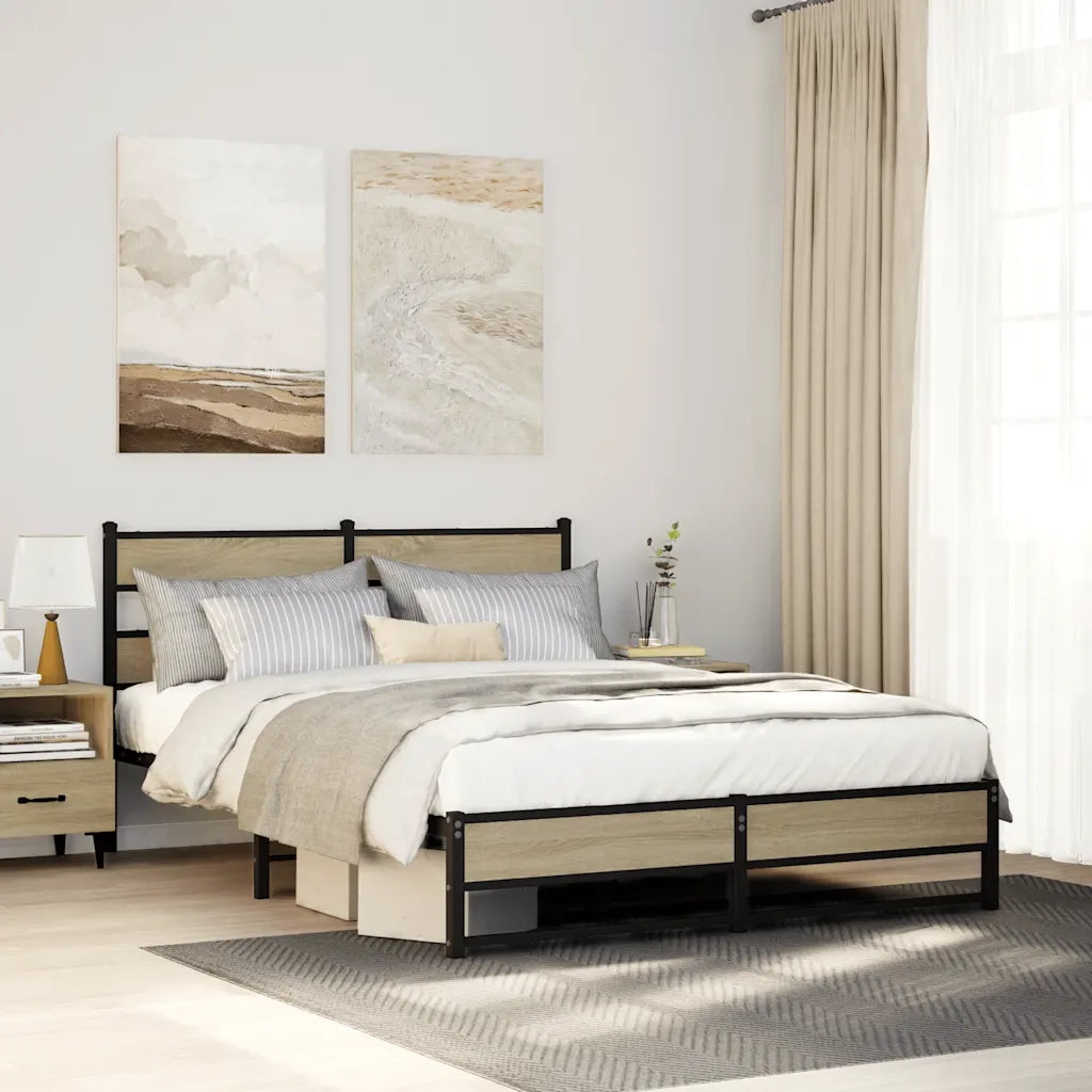 Letto matrimoniale | Letto per adulti | Giroletto senza Materaso in Metallo Rovere Sonoma 160x200 cm