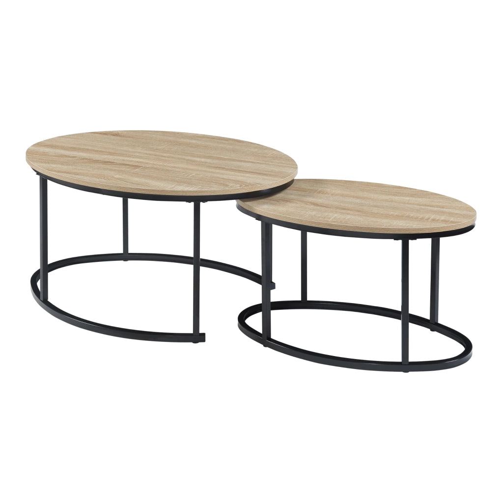 Set di 2 tavolini da caffè impilabili di diverse dimensioni effetto rovere nero 03_0009702