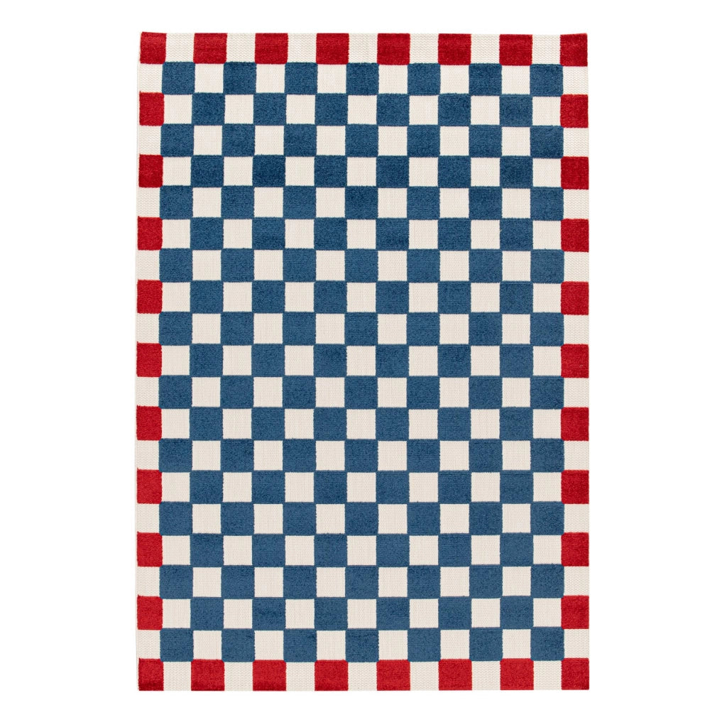 Tappeto da interno/esterno a scacchi blu e rosso