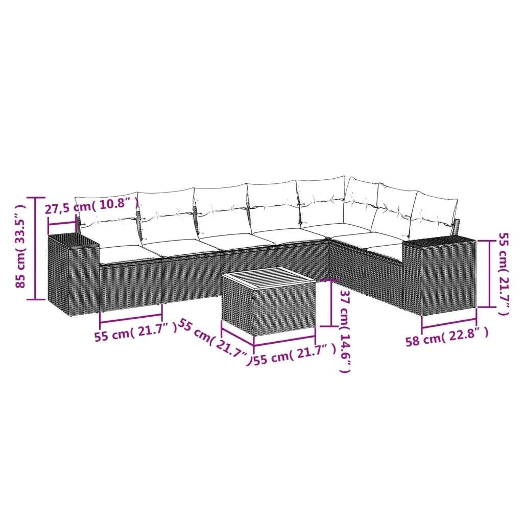Set Divano da Giardino 8 pz con Cuscini Beige in Polyrattan 3225477