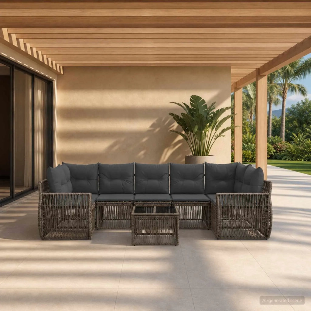 Set Divano da Giardino 8 pz Grigio polyrattan 3435359