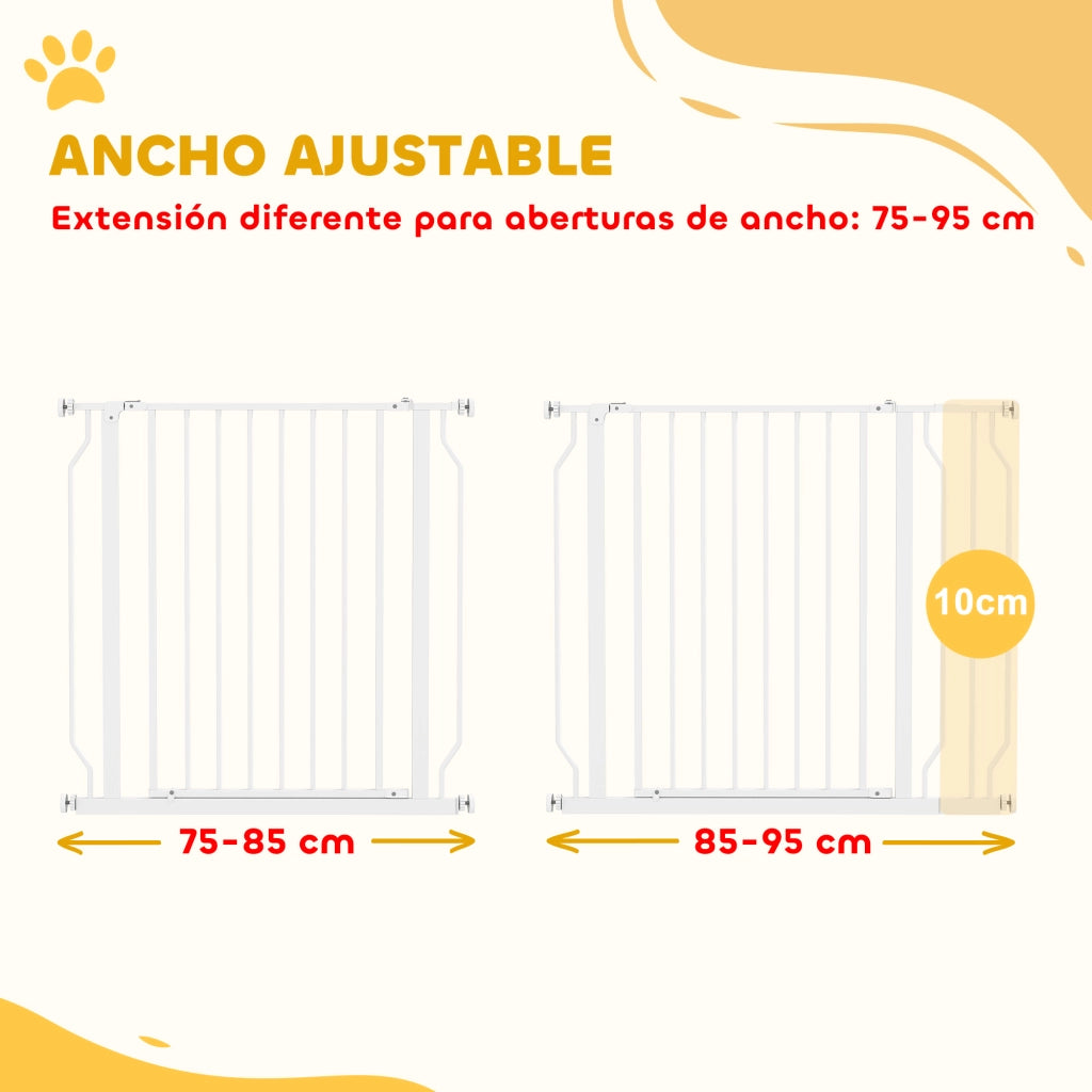 Cancelletto per Cani Regolabile 75-95 cm ¨C Xylo ¨C Bianco con Doppio Blocco e Estensione