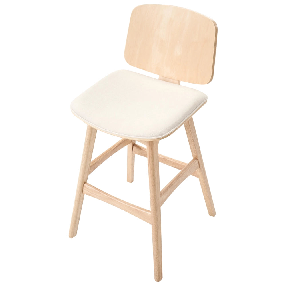 Set di 2 sgabelli da bar con struttura in legno e seduta in tessuto, senza braccioli, per zona pranzo, nei colori marrone chiaro e beige chiaro