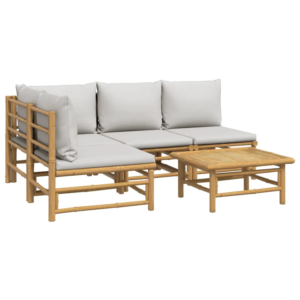Set Salotto da Giardino 5pz con Cuscini Grigio Chiaro Bambù 3155106