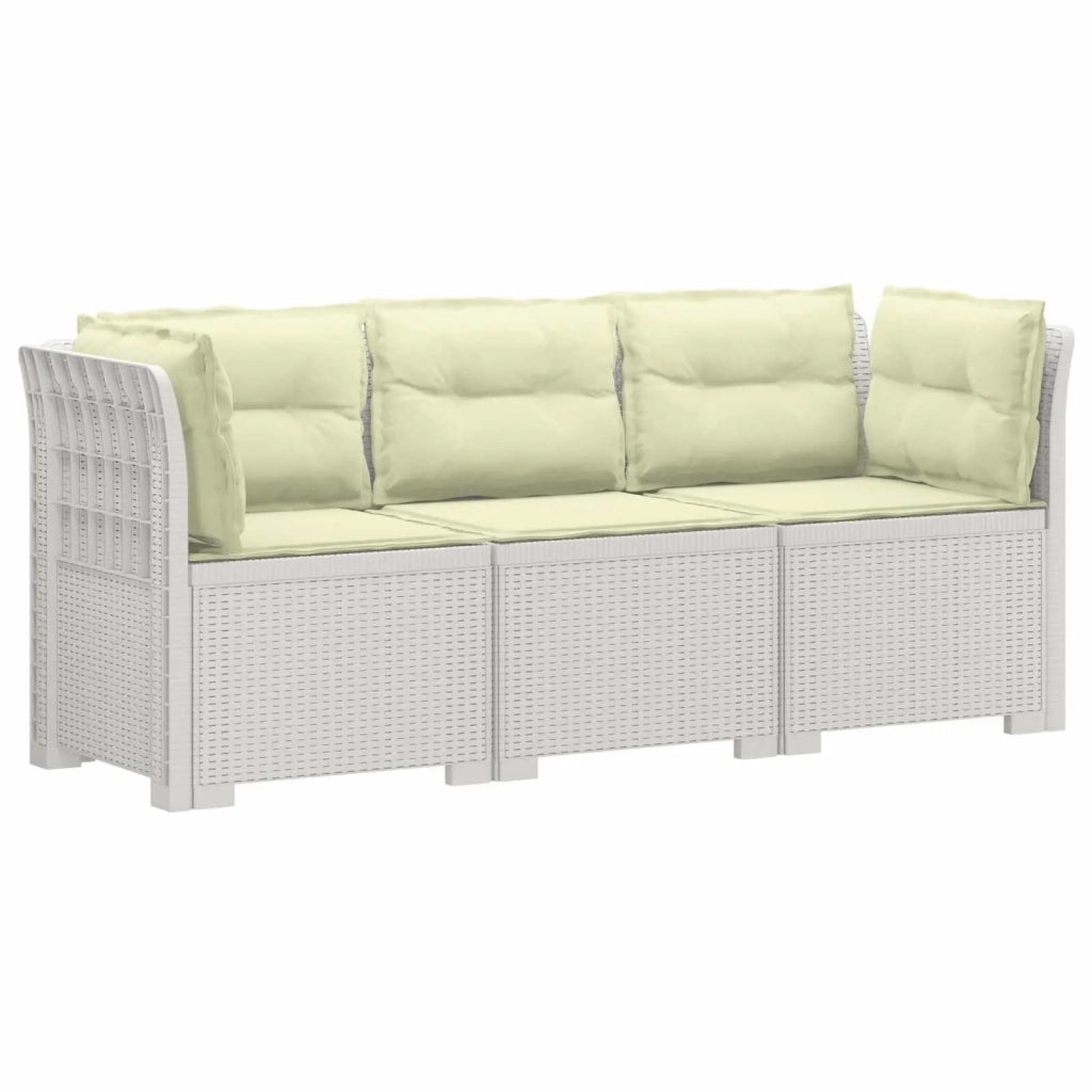 Divano da giardino 3 posti con cuscini in look rattan PP Bianco 3443842
