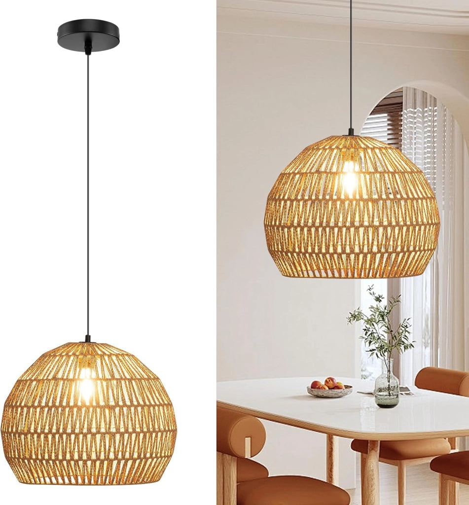 Lampada a Sospensione, Lampadario Moderno con Struttura in Metallo e Cupola in Carta, Luce con Altezza Regolabile per Cucina, Camera da Letto e Soggiorno, 43 x 43 x 34 cm (Marrone)
