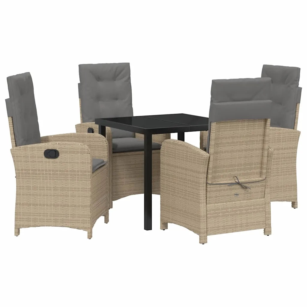 Set da Pranzo per Giardino con cuscino 5 pcs Beige polyrattan