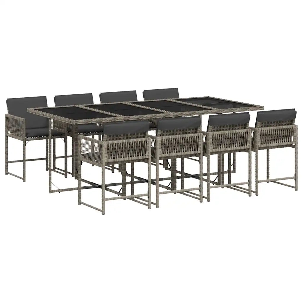 Set da Pranzo da Giardino 9 pz con Cuscini in Polyrattan Grigio