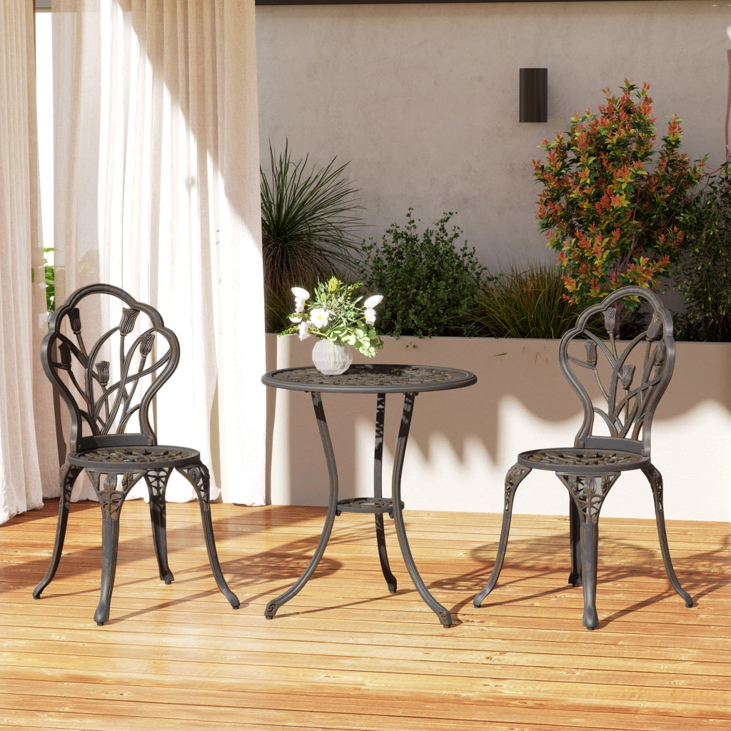 Set Giardino 3 Pezzi ¨C Minimal ¨C Bronzo, Polyrattan, Tavolo Rotondo con Foro Ombrellone