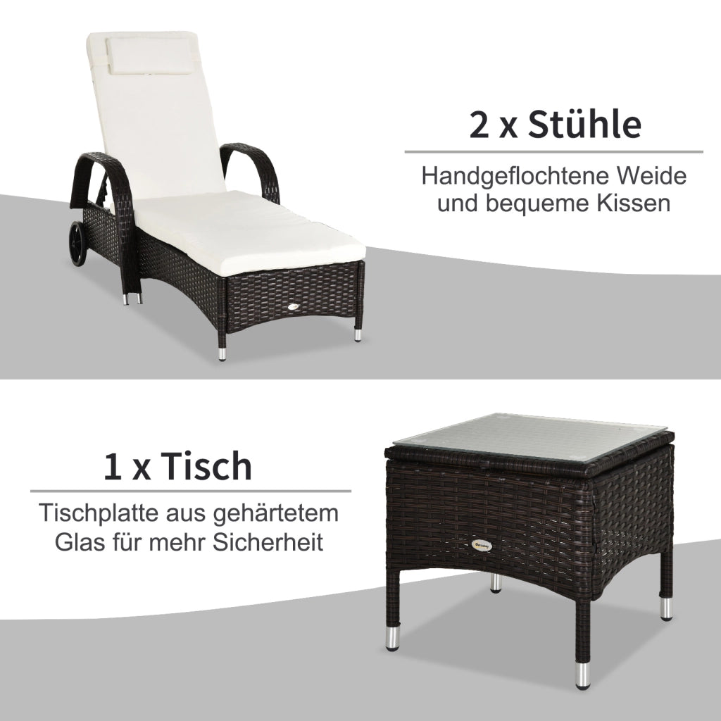 Set da giardino con 2 sdraio e tavolino ¨C zephmum ¨C polyrattan marrone e crema