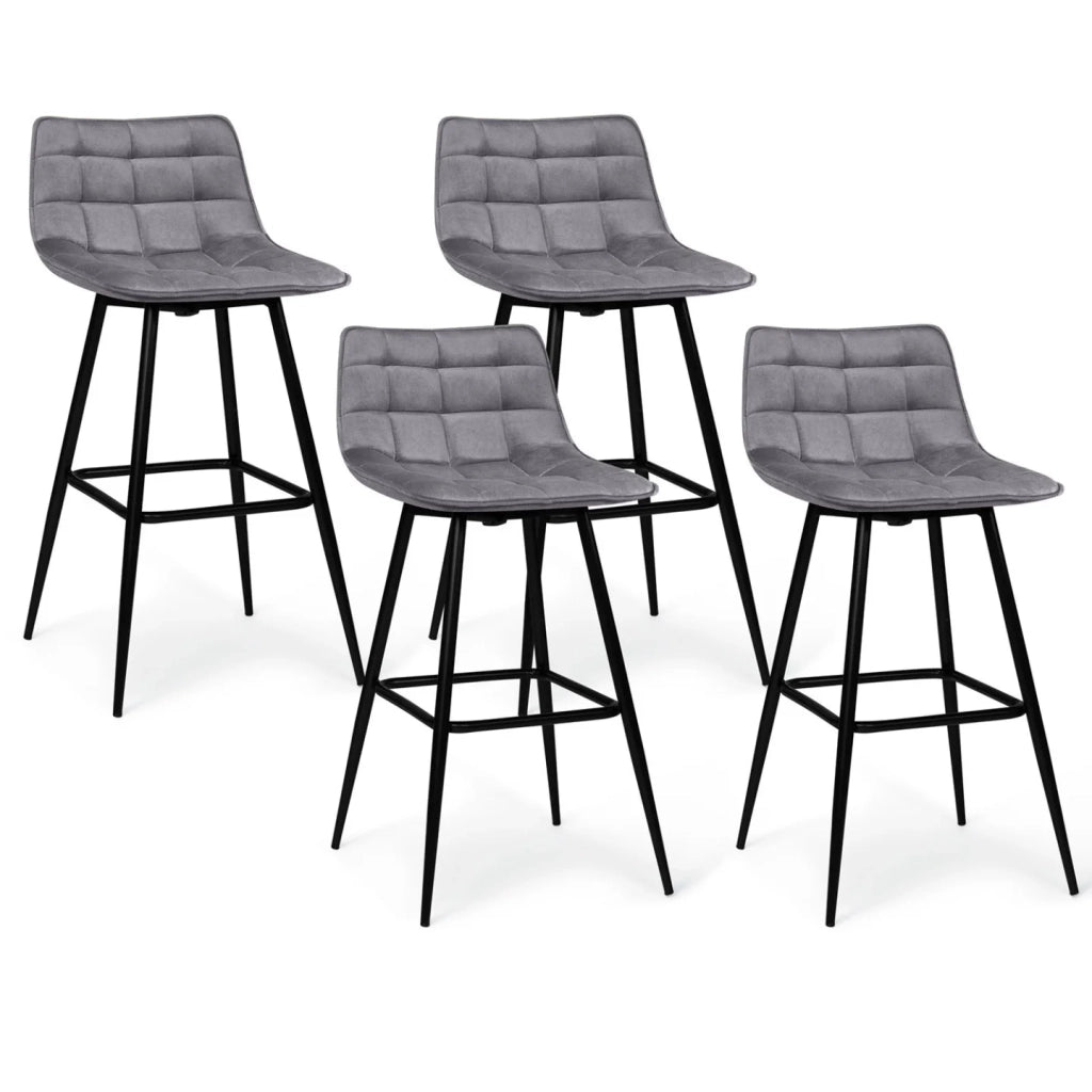 IDMarket - Set di 4 sgabelli da bar in velluto grigio chiaro MADY