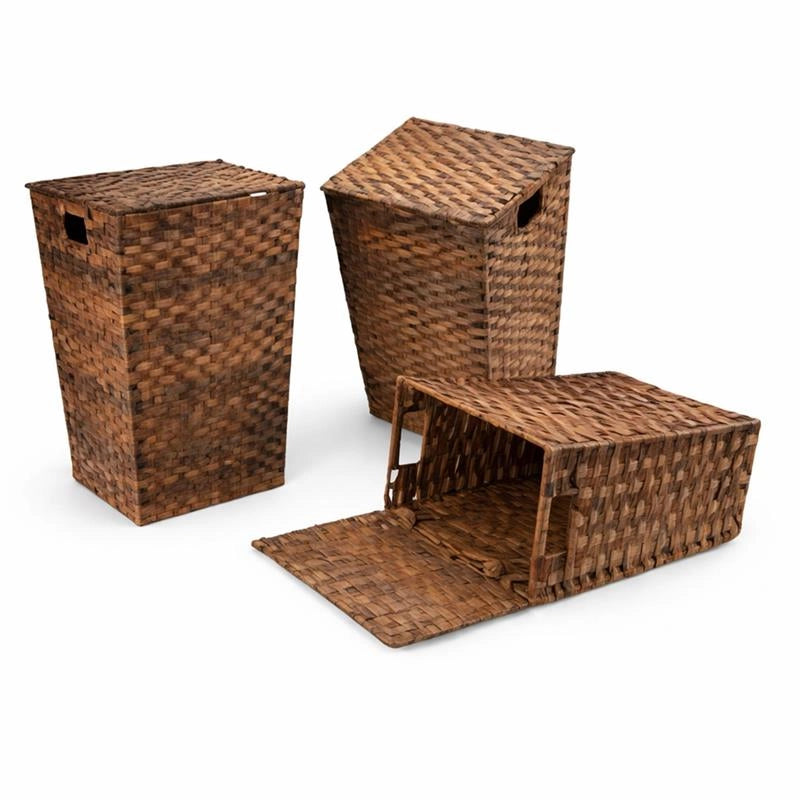 MA MAISON SET 3 CESTE PORTABIANCHERIA CON COPERCHIO IN VIMINI IN COLORE MARRONE