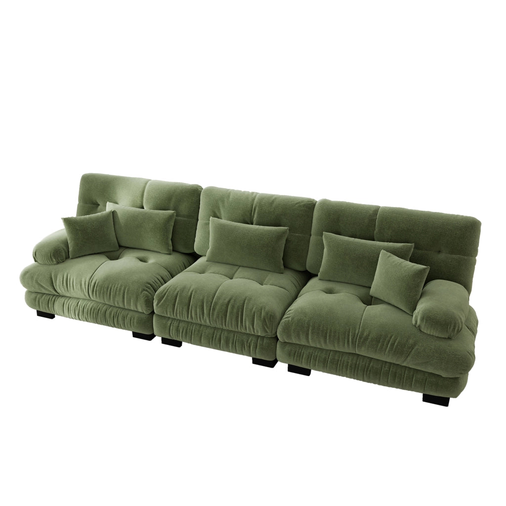 Divano Angolare 3 Posti con Chaise Longue ¨C MINIMAL ¨C Tessuto Chenille Verde, Divano Letto