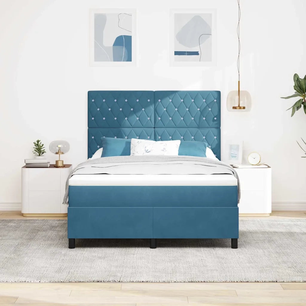 Letto a molle con materasso Blu Scuro 140 x 200 cm Velluto 3339774