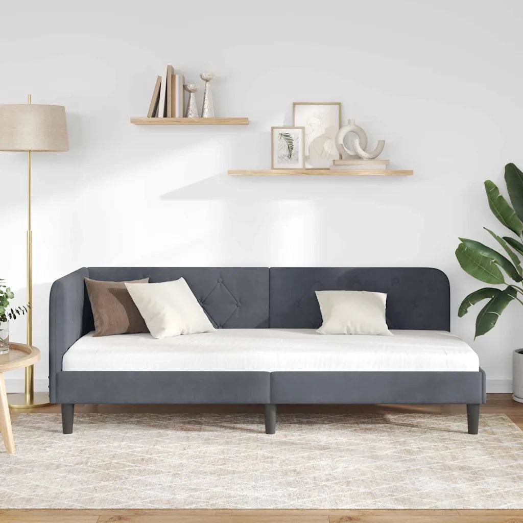 Cornice del letto ad angolo Grigio scuro 80 x 200 cm Velluto