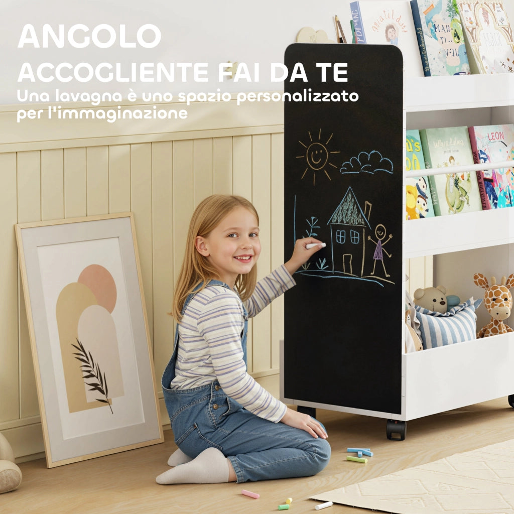 Libreria per Bambini con Ruote e Lavagna ¨C zephmum ¨C Bianco