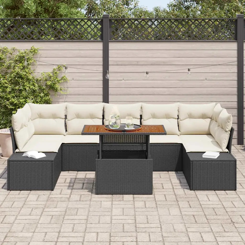 Set da Pranzo per Giardino con cuscino 8 pcs Nero e Crema