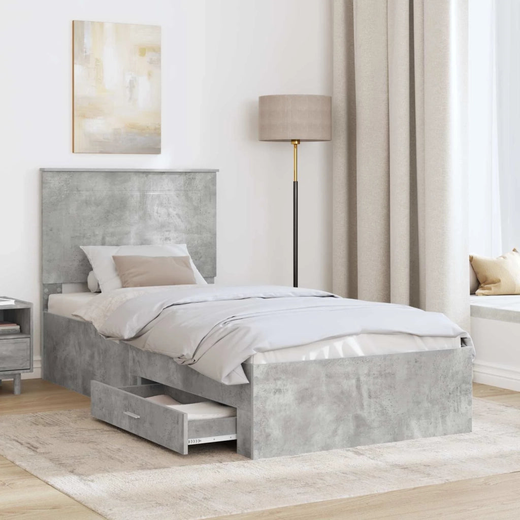 Letto singolo | Letto per adulti | Struttura del letto con testiera Grigio cemento 90 x 200 cm