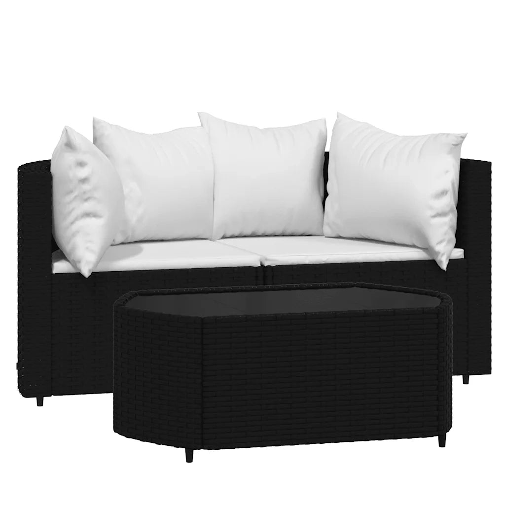 Set Divani da Giardino 3 pz con Cuscini Nero in Polyrattan 319743
