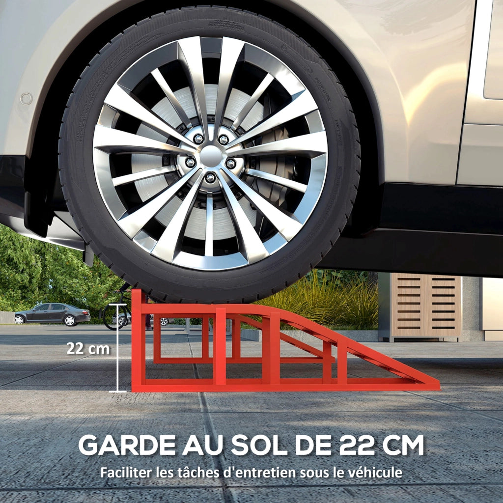 Rampe per Auto Set 2 Pezzi ¨C Xylo ¨C Acciaio Antiscivolo 83,5x30,5x27cm Rosso