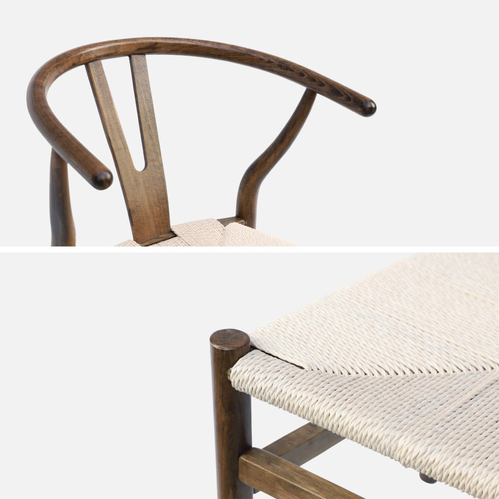 Set 2 sede in legno con seduta in corda, marrone