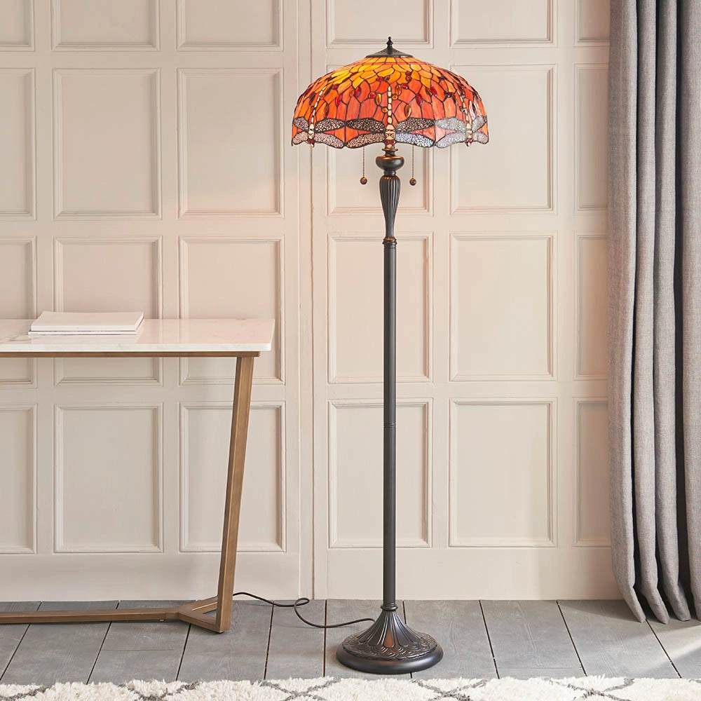Lampada da terra Tiffany Dragonfly Flame rossa 2xE27