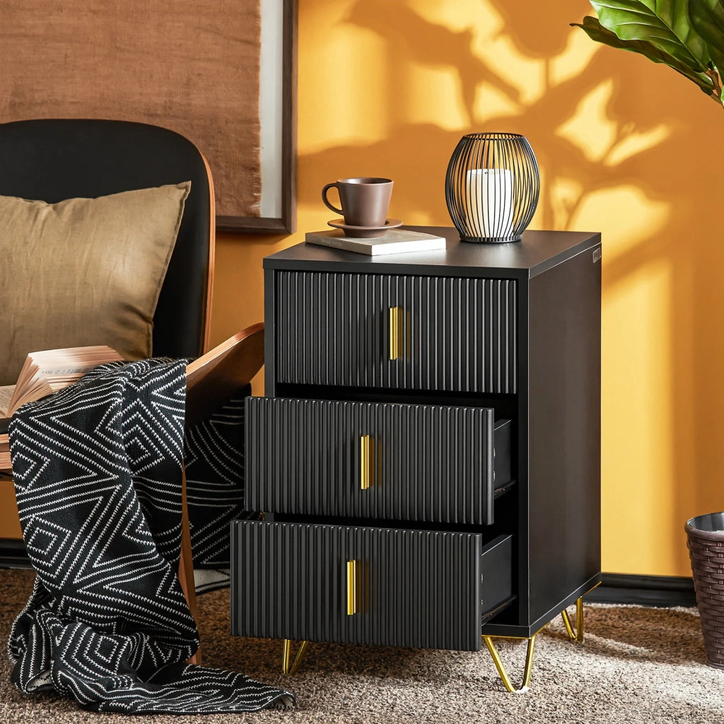 Comodini letto con cassetti Tavolino da salotto o soggiorno Tavolino telefono 40x40cm Nero 3 cassetti FBT115-L-SCH
