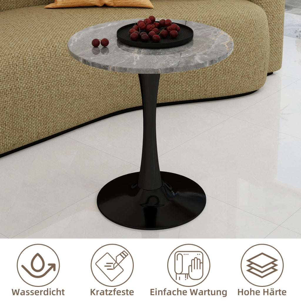TAVOLINO Rotondo Moderno in Marmo Artificiale Nero/Grigio