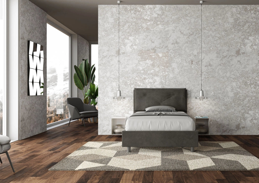 BS COM Letto una piazza e mezza contenitore imbottito 130x190 microfibra grigio Large