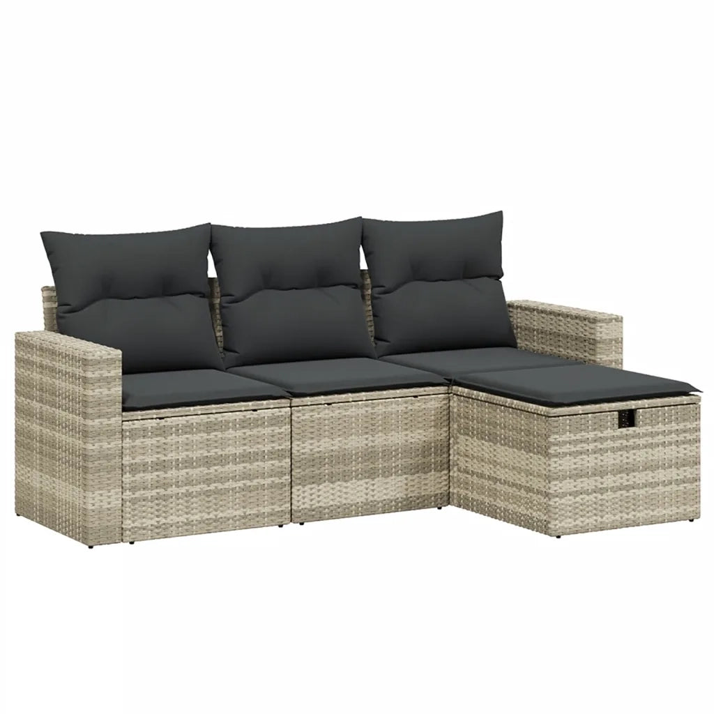 Set Divano da Giardino 4pz con Cuscini Grigio Chiaro Polyrattan 3263448
