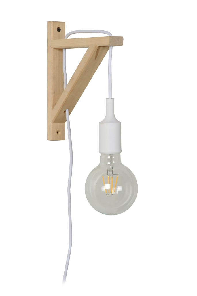 Applique scandinava bianca legno FIX WALL E27 60W Lucide