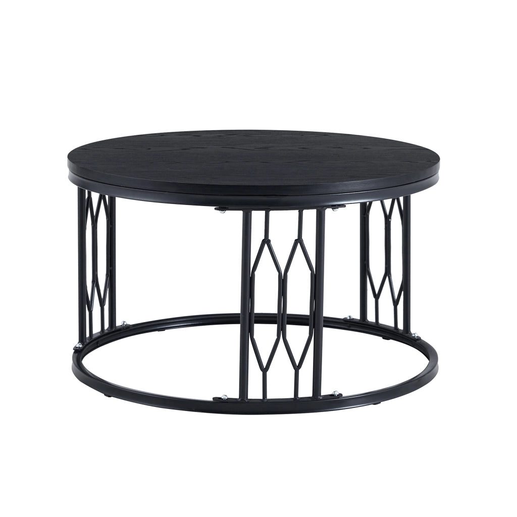 TAVOLINO rotondo 70 cm in MDF e metallo nero