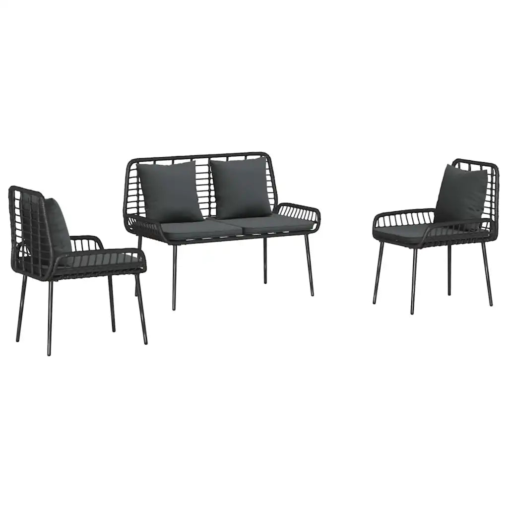 Set da Pranzo per Giardino 3 pcs Nero e antracite polyrattan 42010358