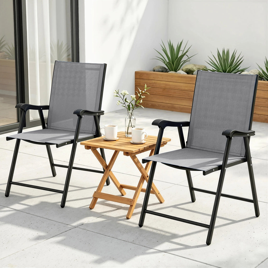 Set di 2 Sedie Pieghevoli con Schienale e Braccioli ¨C Minimal ¨C Grigio Chiaro
