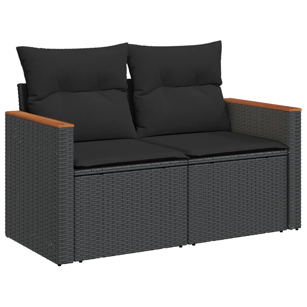 Set Divani Giardino 10pz con Cuscini Nero in Polyrattan Acacia 3327527