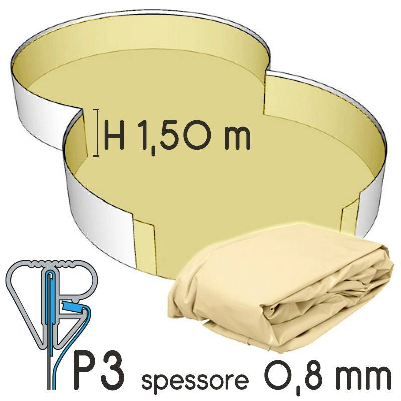 Liner Per Piscina A Forma Di Otto 9,20 X 6,00 H.1,50 M Sabbia - Attacco P3 - Spessore 0,80 Mm Altezza: 1.50 m, Tipo attacco: P3, Colore: Sabbia