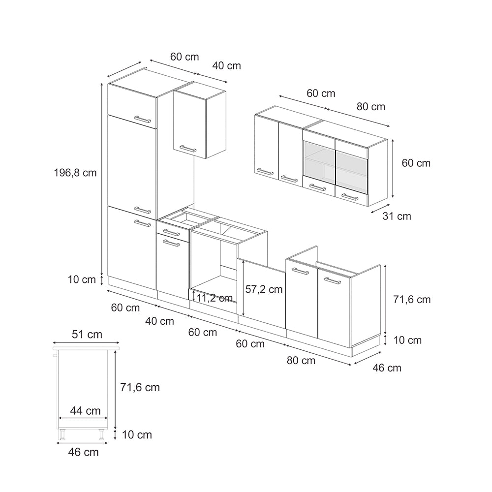 Vicco Cucina componibile Grigio-blu 300 cm , PL Marmo