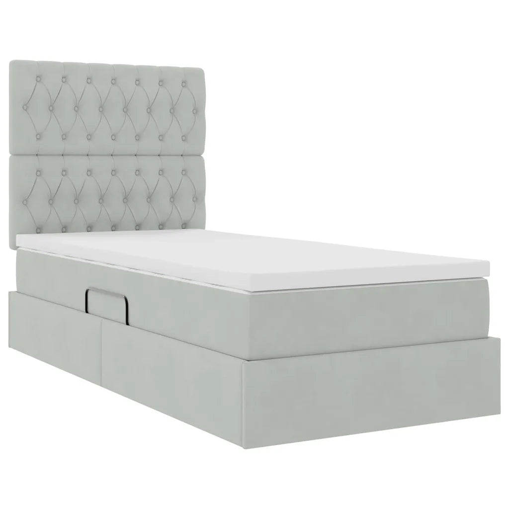 Letto con contenitore e LED Grigio chiaro 100 x 200 cm Velluto
