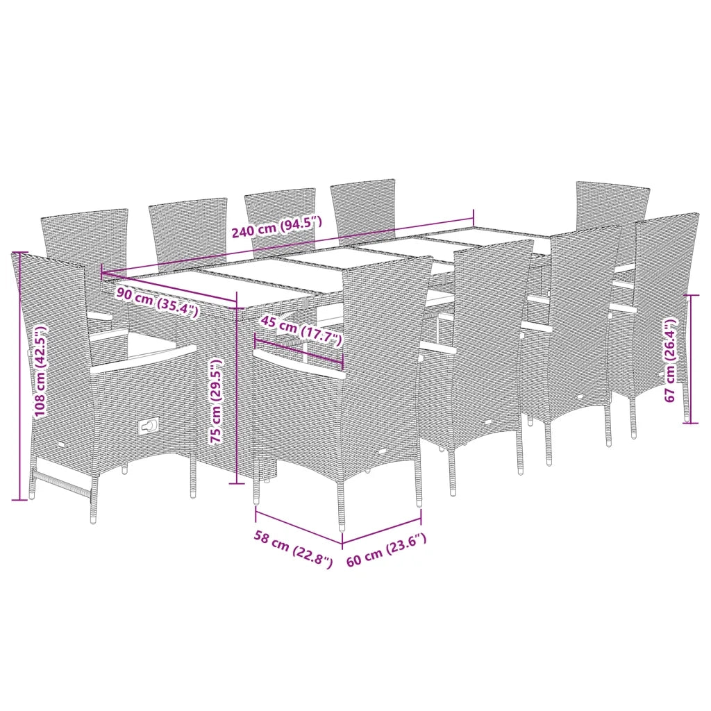 Set da Pranzo da Giardino 11pz con Cuscini in Polyrattan Grigio 3277559