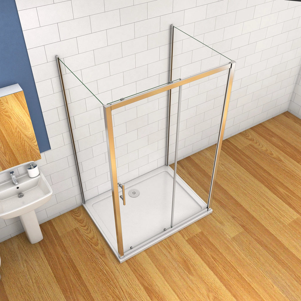 185 cm Box Doccia a Tre Lati Porta Scorrevole con Doppia Parete Fissa Vetro Temperato 5 mm Trasparente Telaio Cromato Lucido 76x110x76 cm