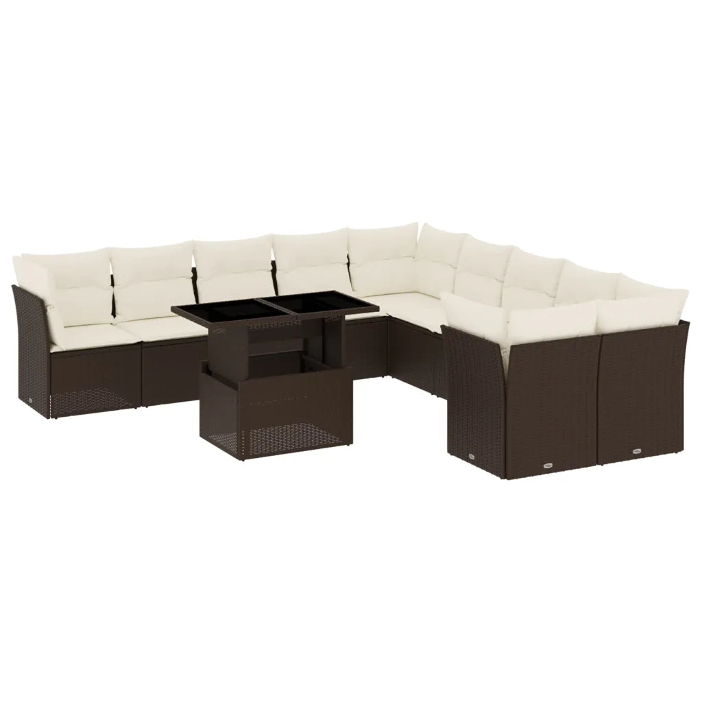 Set Divani da Giardino 11 pz con Cuscini Polyrattan Marrone 3266883
