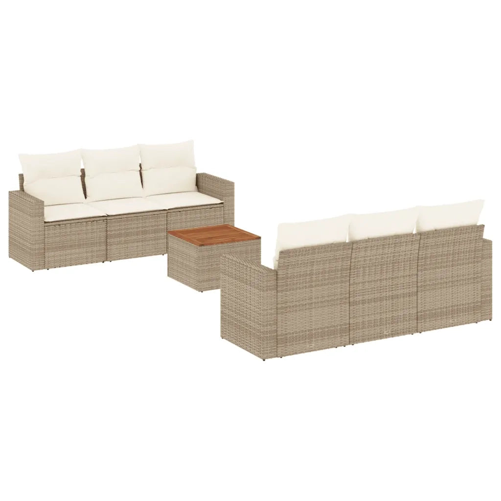 Set Divani da Giardino 7 pz con Cuscini Beige in Polyrattan 3256345