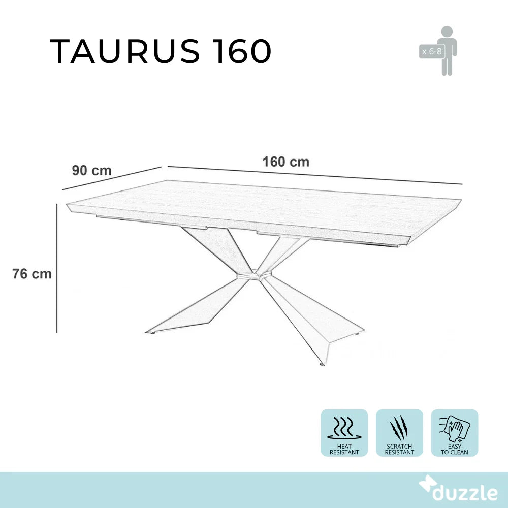 Tavolo da pranzo fisso in legno impiallacciato rovere termocotto Taurus 160x90 cm fino a 8 posti Made in Italy | Duzzle