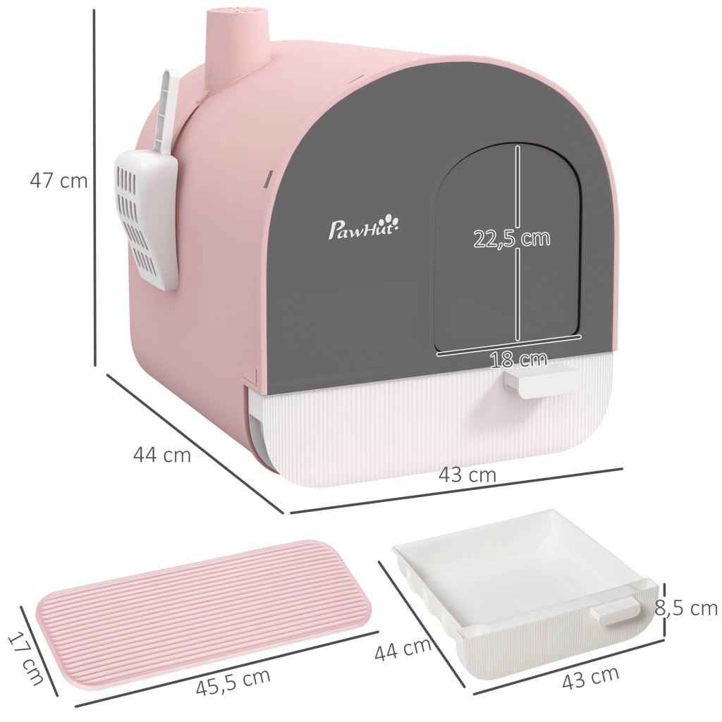 Lettiera per Gatti con Coperchio, Paletta e Tappetino ¨C Minimal ¨C Rosa/Nero