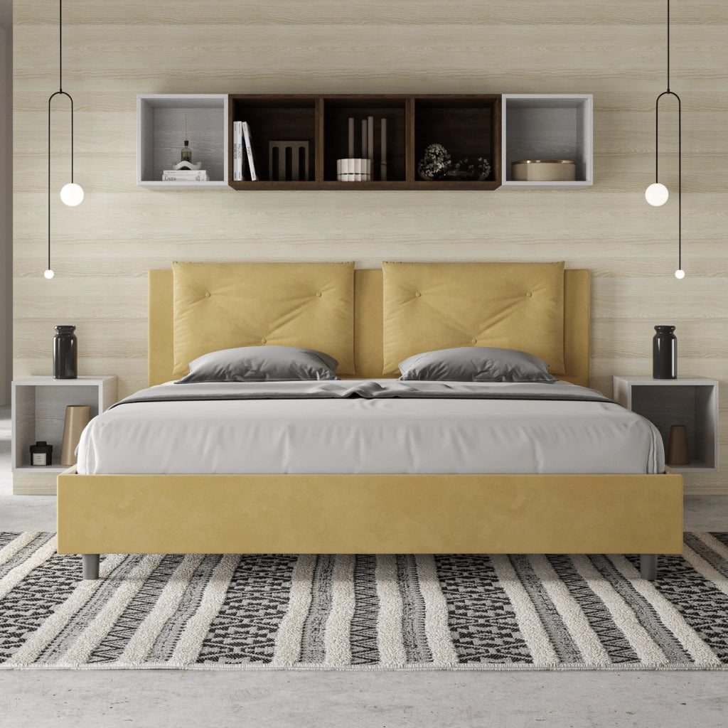 BS COM Letto matrimoniale king size senza rete imbottito 170x210 microfibra ocra