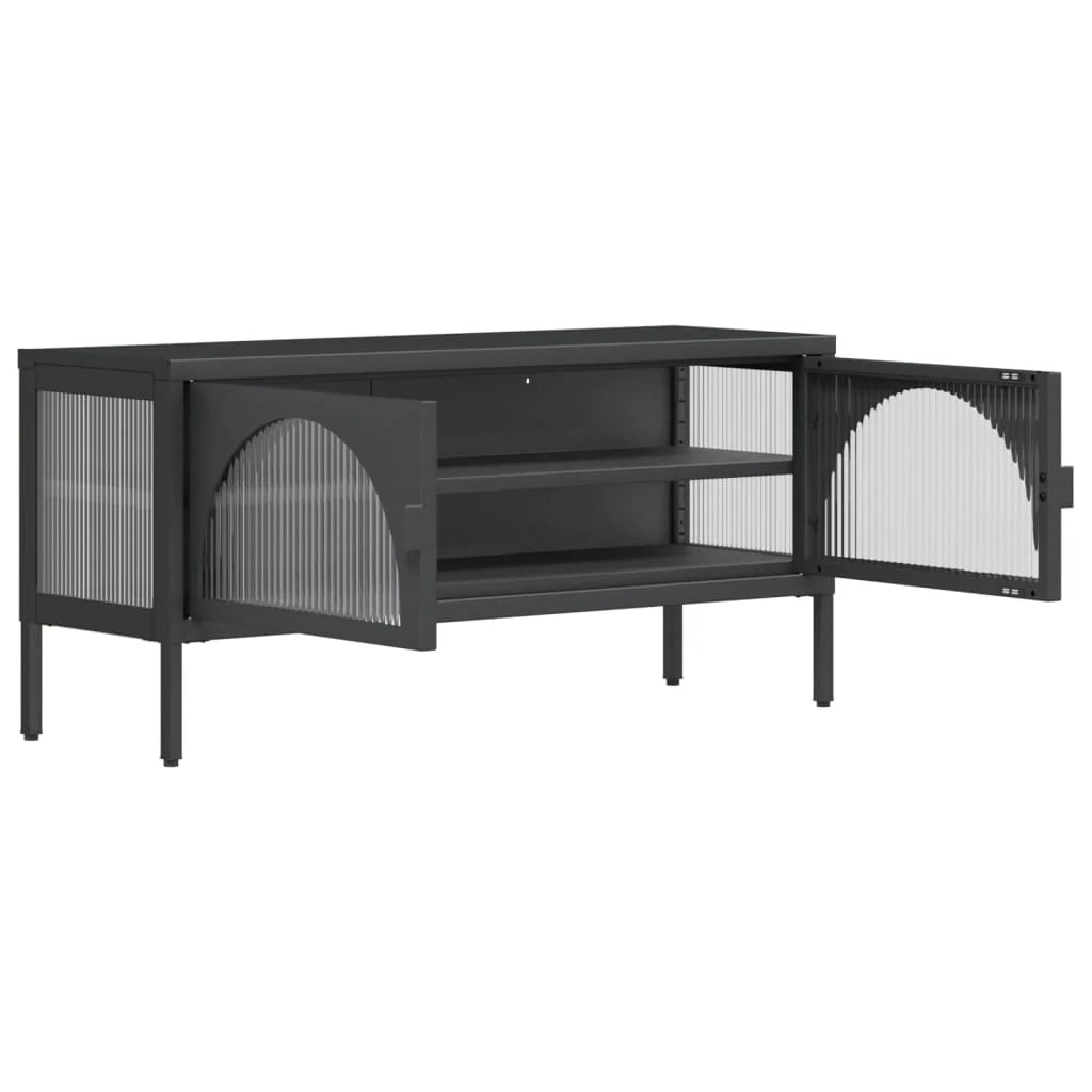 Mobile TV multimediale scaffale TV mobile TV sala da pranzo soggiorno camera da letto 105 x 35 x 50 cm vetro e acciaio nero 02_0025692