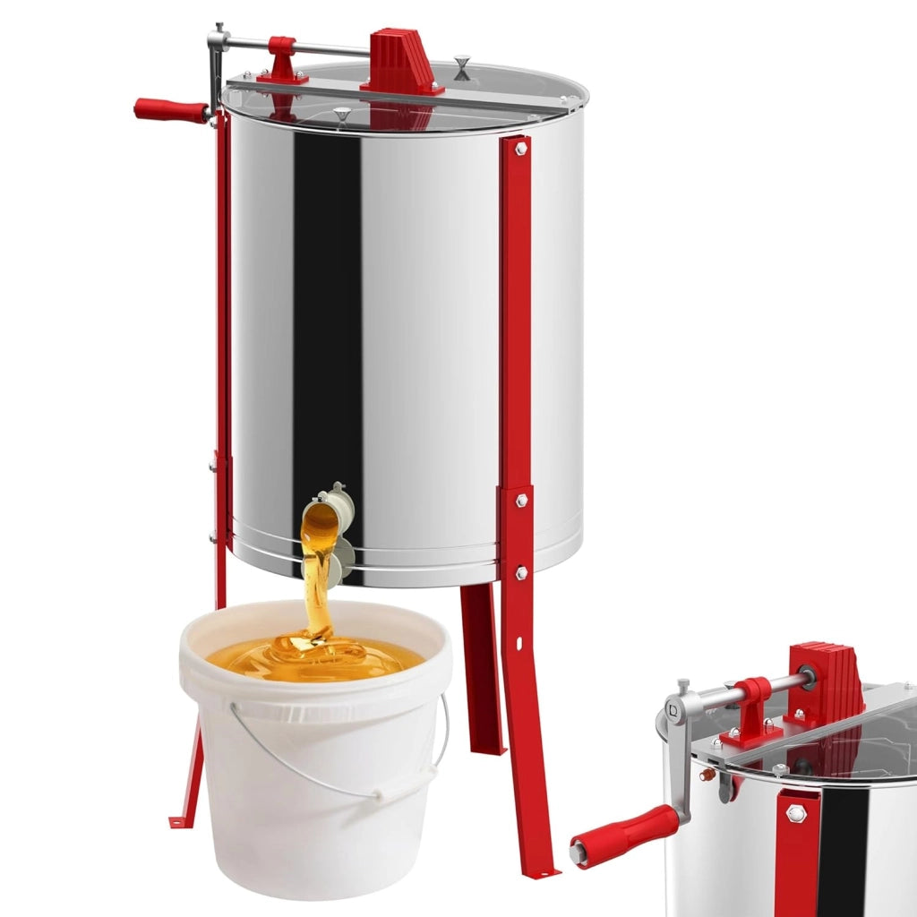 Fionda di miele manuale a 3 favi in acciaio inox centrifuga tangenziale estrattore di miele con coperchio, azionamento manuale e gambe regolabili centrifuga miele accessori universali per
