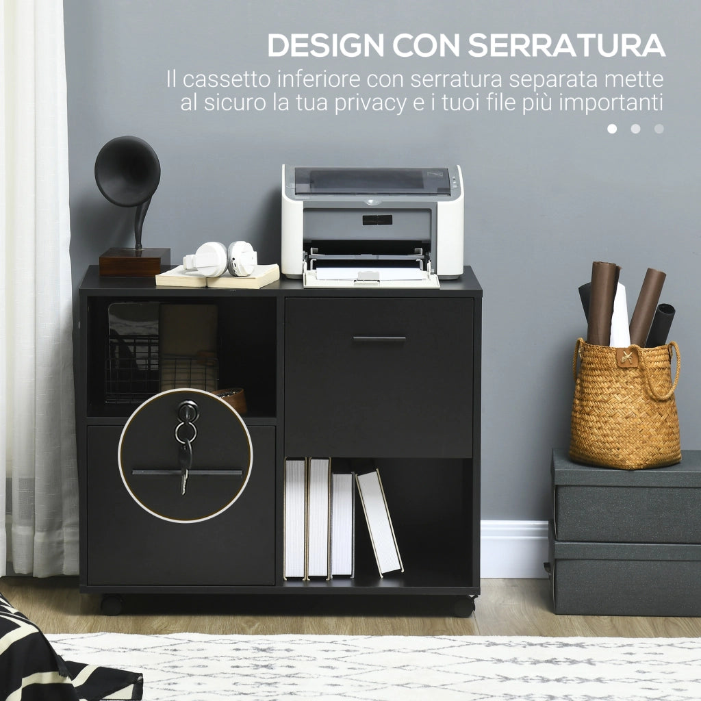 Scrivania con 2 Cassetti e Ripiani ¨C zephmum ¨C 80x40x66cm, Nero